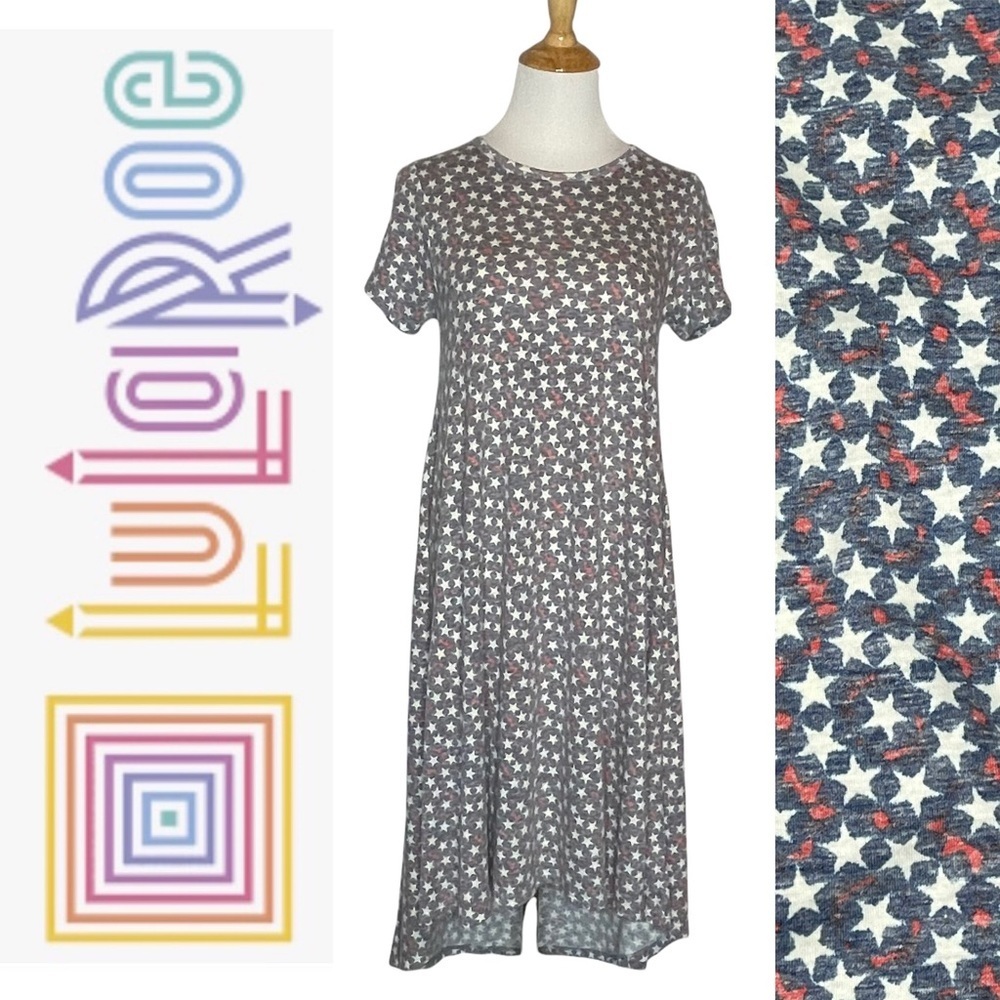 Lularoe red, white and blue stars Carly dress Size Xxs like new